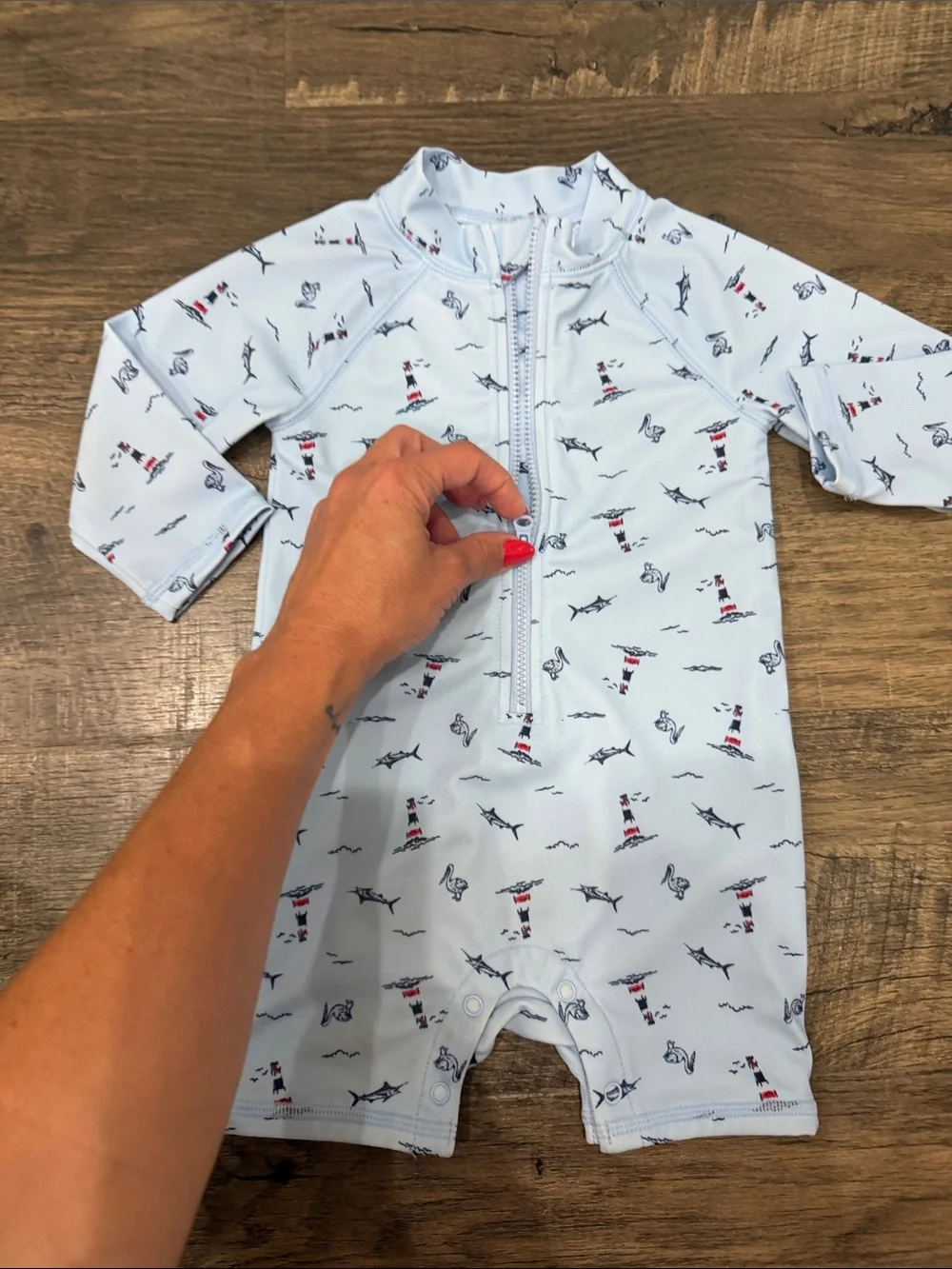 Janie and Jack Light Blue Nautical Zip-Front Rashguard One-Piece 6-12M